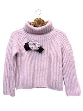 Kate Spade Sweater Alpaca Wool Blend Rosette Brooch Turtleneck Pink Purple XS